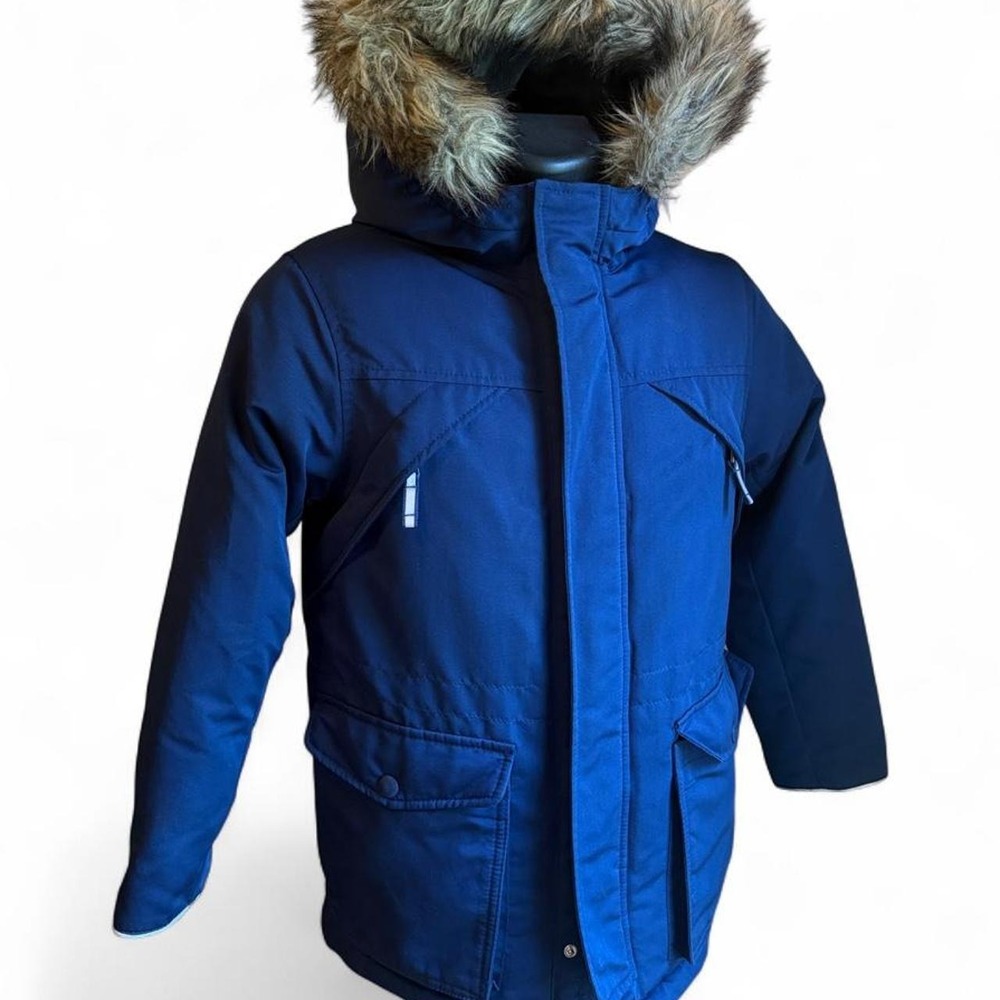 Gap Kids ColdControl Max Primaloft Parka Navy Blue Faux Fur Hood Coat L 10-11